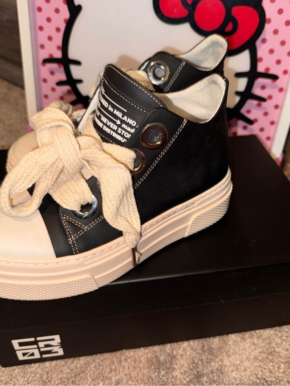 Black and Cream High-Top Women's Sneakers by Unknown Brand
